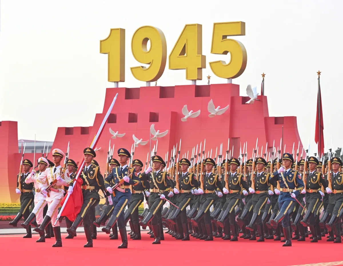 Tropas se preparam para o desfile militar do 80º aniversário da vitória da China na Guerra de Resistência contra o Japão na Segunda Guerra Mundial.