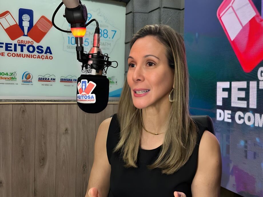 A advogada Rachel Magrini durante entrevista no programa Giro Estadual de Notícias, dois dias antes de assumir a presidência da Associação dos Advogados de Mato Grosso do Sul (AAMS)