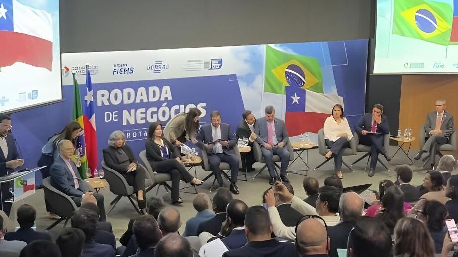 Autoridades brasileiras e chilenas participam da Rodada de Negócios BrasilChile, promovida pela Fiems nesta quarta-feira (03), em Campo Grande, com foco na integração econômica e no avanço da Rota Bioceânica