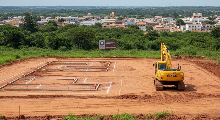 Início das obras do Centro de Educação Profissional do Senac em Bonito; imagem ilustrativa do projeto na área do Jardim Andrea.