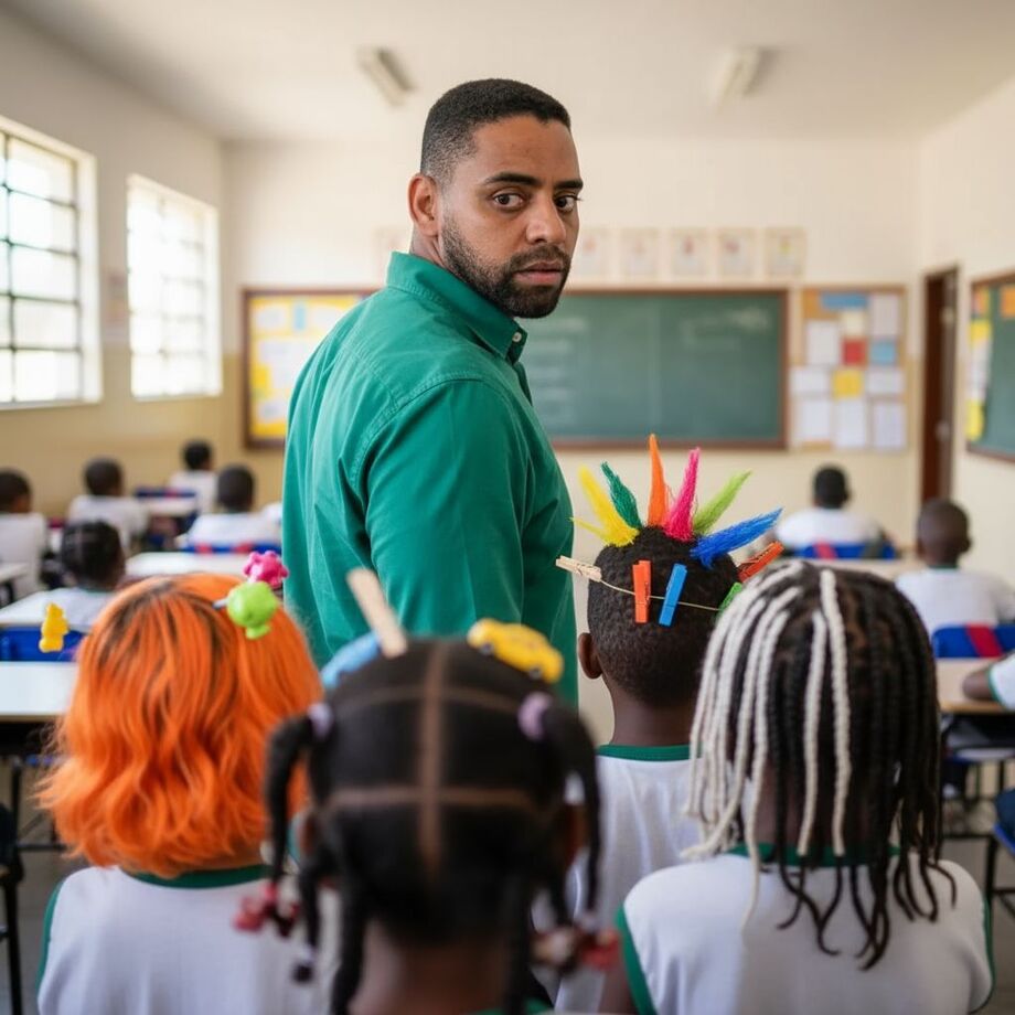 Após o decreto do prefeito Marcelo Pé que proibiu o dia do cabelo maluco nas escolas de Antônio João, imagem ilustrativa representa o ambiente escolar e a expressão criativa das crianças.
