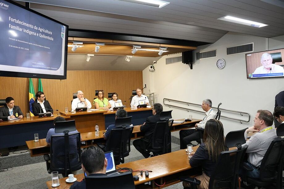 Vista geral da reunião que discutiu o fortalecimento do Pronaf e as ações voltadas à agricultura familiar, indígena e quilombola em Mato Grosso do Sul.