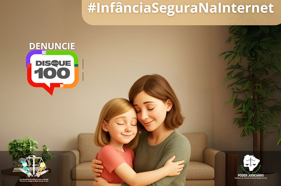 Arte da campanha #InfânciaSeguraNaInternet usada pelo TJMS em redes sociais