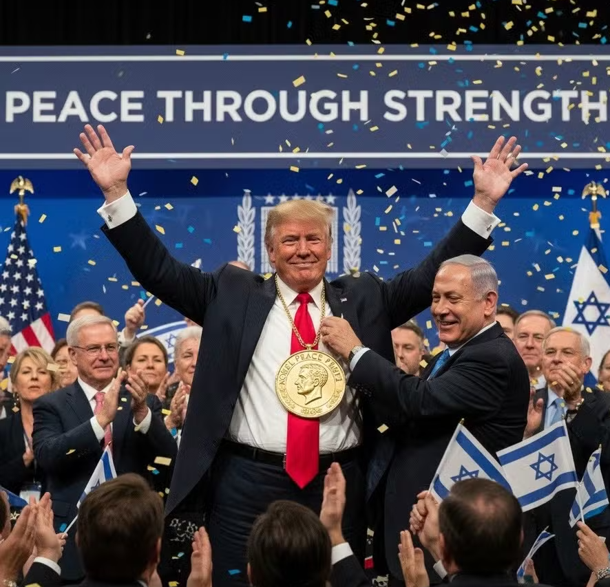 Foto por IA com Trump com Nobel da Paz.