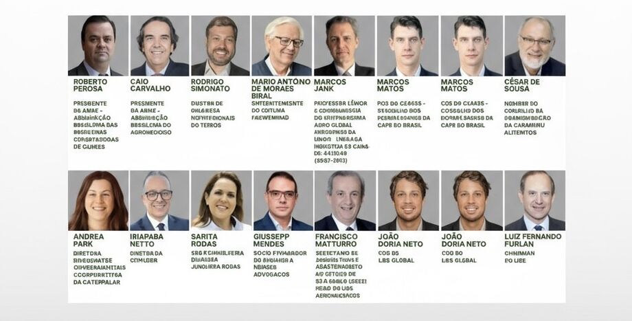 Painel de palestrantes do Seminário LIDE Agronegócio, que será realizado em São Paulo no dia 16 de outubro, reunindo especialistas do setor para discutir o futuro do agro brasileiro no mercado global.