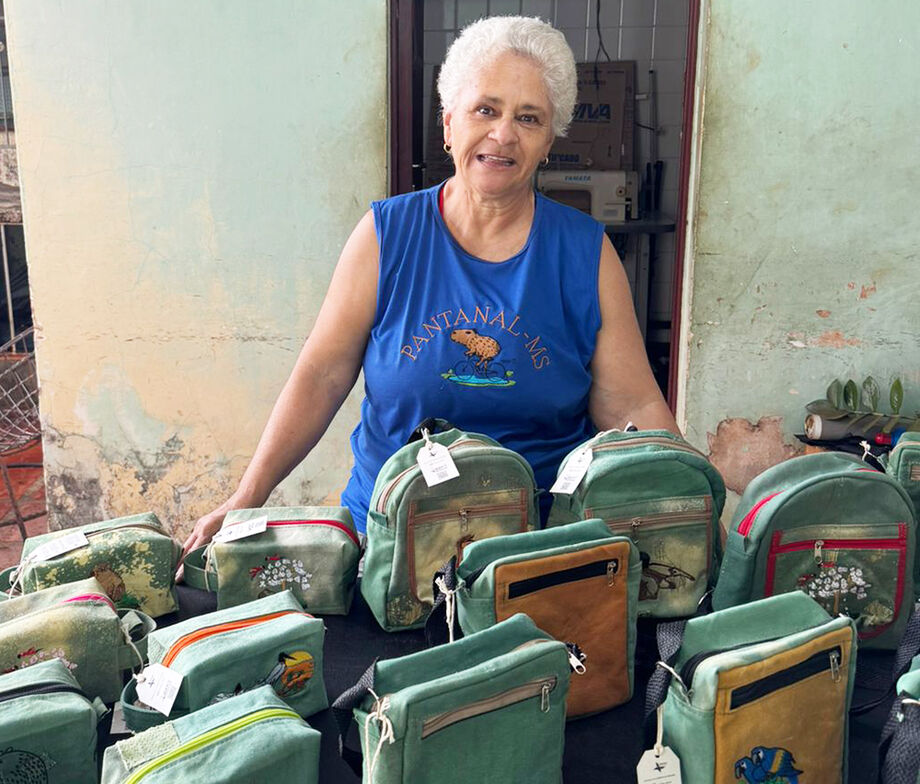 Lucienne Lopes transforma malotes dos Correios em acessórios com bordados do Pantanal