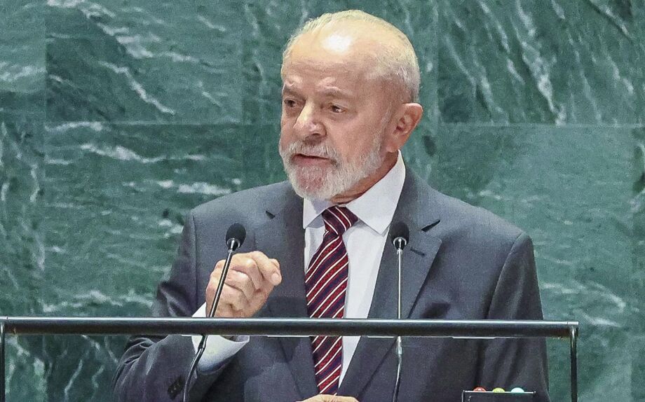 Lula em discurso na Assembleia Geral da ONU, onde encontrou brevemente Donald Trump