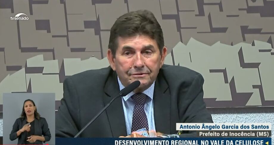 Toninho da Cofapi, prefeito de Inocência (MS), durante audiência no Senado sobre os impactos da fábrica de celulose.