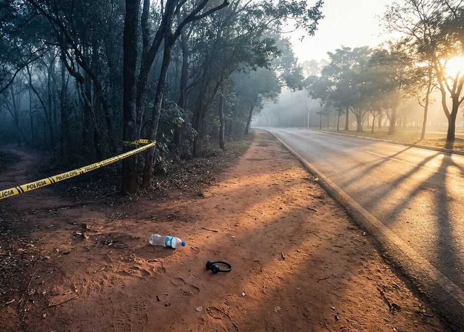 Cena simulada retrata trecho isolado do Parque dos Poderes, em Campo Grande (MS), após tentativa de estupro registrada na manhã de quarta-feira (26).