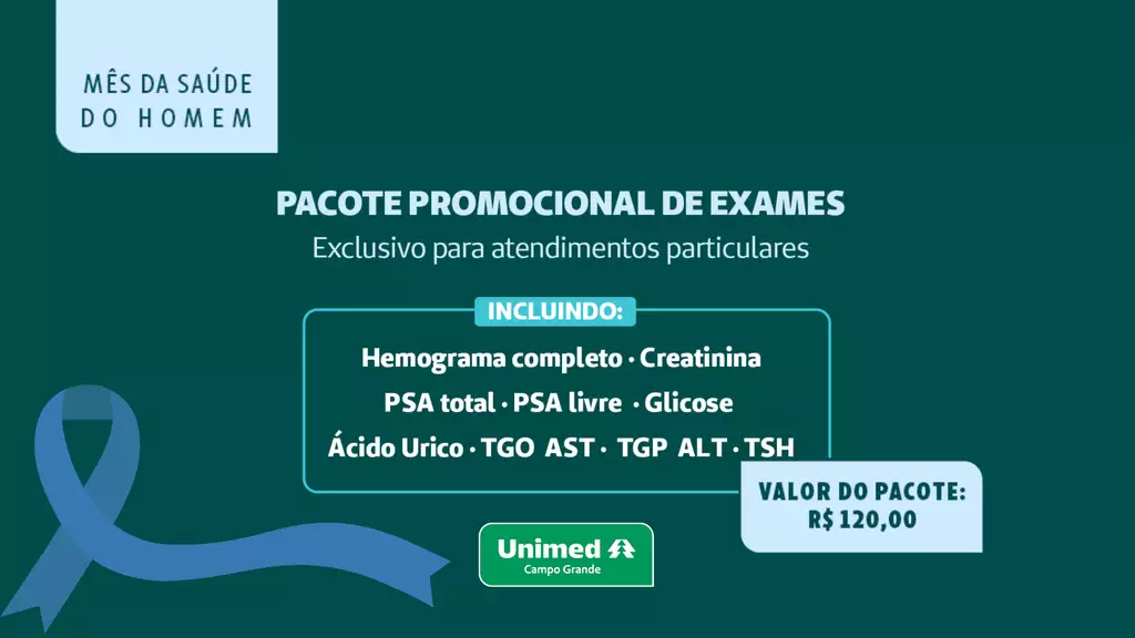 Unimed Campo Grande oferece pacote de exames por R$ 120 durante o Novembro Azul, incentivando homens a cuidarem da saúde.