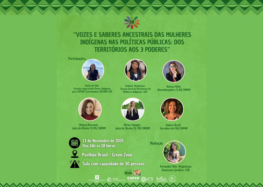 A juíza Melyna Mescouto, de Corumbá, participou da COP30 em mesa que destaca a atuação das mulheres indígenas nas políticas públicas.