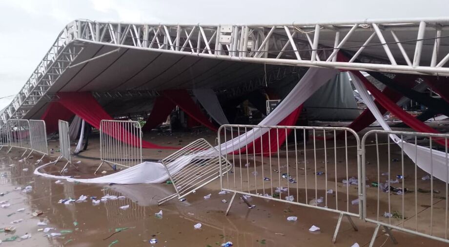 Estrutura da festa universitária desabou após ventania de 95 km/h atingir Regente Feijó, no interior paulista