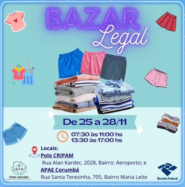 Bazar Legal arrecada fundos para instituições sociais da cidade.