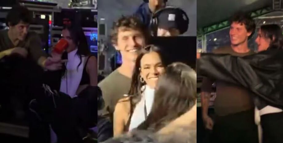 O cantor canadense Shawn Mendes e a atriz brasileira Bruna Marquezine no show da Dua Lipa em São Paulo em 15 de novembro de 2025.