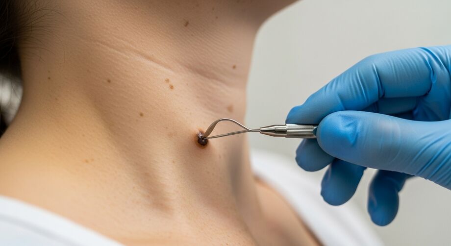 Avaliação médica de lesão na pele durante triagem para detecção precoce do câncer, foco da campanha Dezembro Laranja.