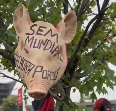 Flamengo provoca Palmeiras com cabeça de porco, caixão e coro de sem Mundial.