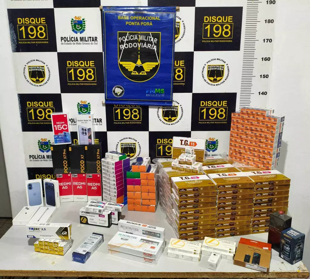 contrabando em Ponta Porã, medicamentos ilegais MS, apreensão de eletrônicos Paraguai, polícia rodoviária estadual, operação Dia da Consciência Negra, PMR apreende medicamentos, fronteira Brasil-Paraguai