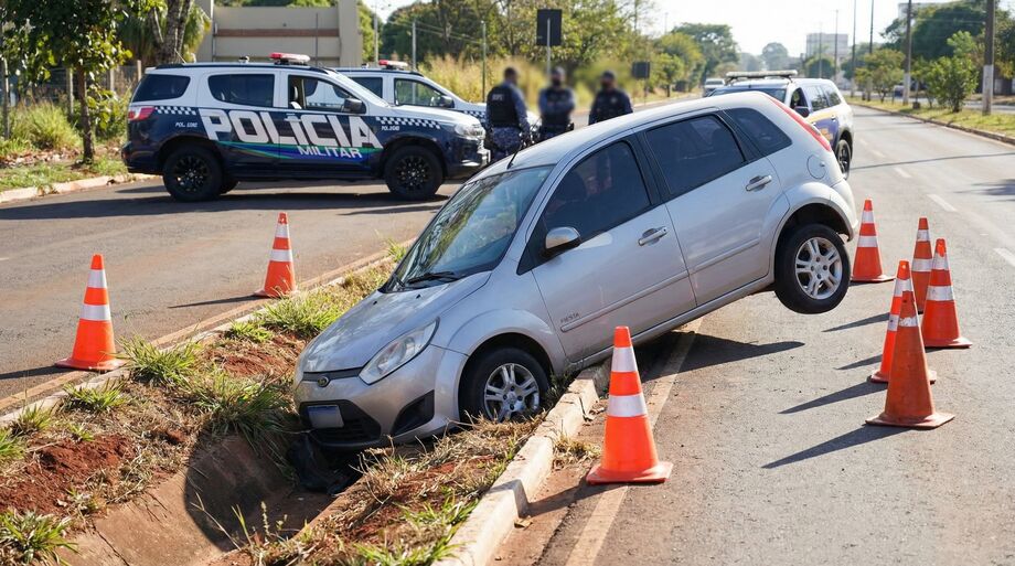 Dramatização do acidente que aconteceu hoje. De acordo com os policiais, o homem estava alterado, com odor forte de álcool, olhos vermelhos e roupa desalinhada