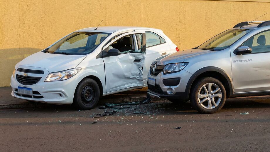 Carro atinge porta de outro veículo que foi aberta para desembarque, no bairro Itanhanga Park, em Campo Grande (MS)
