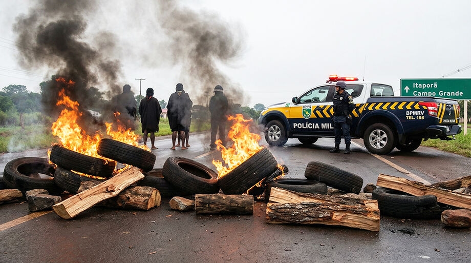 Indígenas bloqueiam a MS-156 em Dourados após prisão de liderança. Rodovia segue interditada