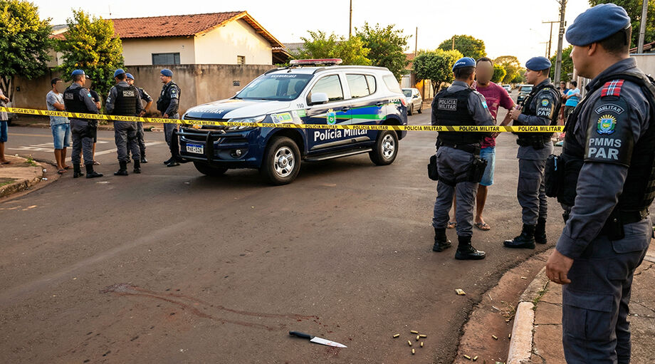 Confronto entre homem e policial em rua da Vila Planalto terminou com feridos após agressão com faca e resposta com disparos.