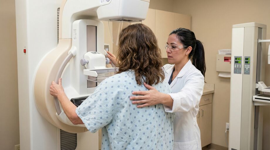 Mulher realiza exame de mamografia em unidade de saúde de Mato Grosso do Sul; Estado teve 814 casos e mais de mil mortes por câncer de mama em cinco anos.