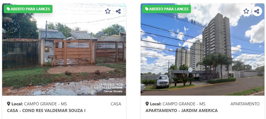 Leilões da Caixa oferecem imóveis com descontos de até 76%; seis opções estão disponíveis para Mato Grosso do Sul.