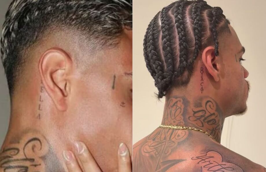 MC Cabelinho apagou a tatuagem com o nome de Bella Campos e exibiu o novo desenho nas redes sociais