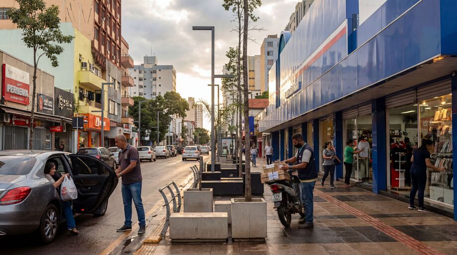 Centro comercial de Campo Grande, onde o setor de serviços mostra sinais de recuperação com alta de 6,3% em outubro, segundo o IBGE.