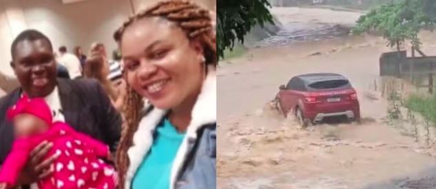 Veículo foi arrastado por enxurrada em Palhoça (SC); bebê foi encontrado às margens do rio.