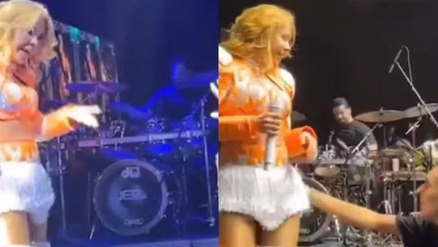 Joelma repreendeu espectador que a tocou durante apresentação em Belém, mas seguiu o show normalmente.