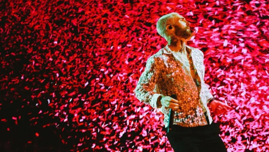 Vocalista Adam Levine em show do Maroon 5 no Dolby Live, no Park MGM, em Las Vegas