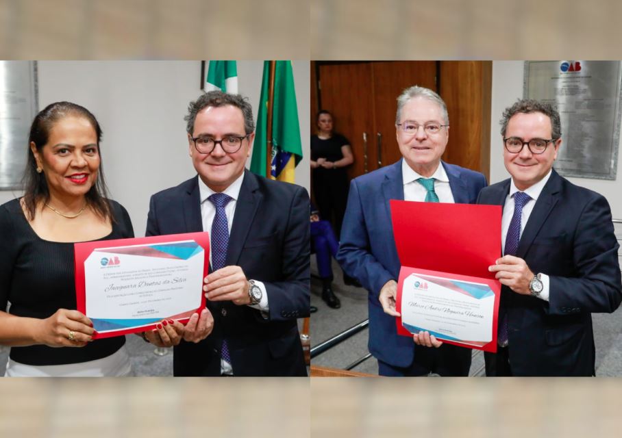 Desembargadores Jaceguara Dantas e Marco André Hanson recebem homenagens da OAB/MS em sessão solene.