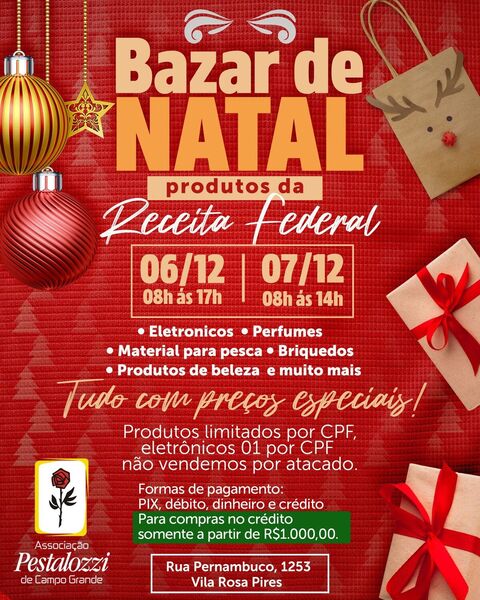 Bazar da Pestalozzi reúne produtos da Receita Federal para arrecadar fundos à Casa de Helena.