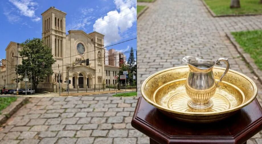 Igreja Nossa Senhora do Rosário, em Campinas, onde pia batismal de bronze foi furtada.