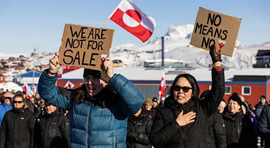 Protesto em Nuuk reúne moradores contra proposta de compra da Groenlândia pelos Estados Unidos após anúncio de tarifas por Trump.