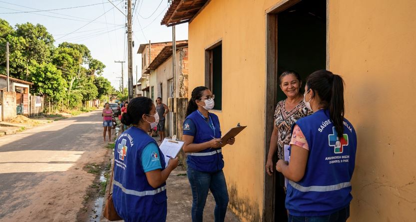 Agentes comunitários percorrem bairros de Ananindeua após aumento de casos de doença de Chagas.