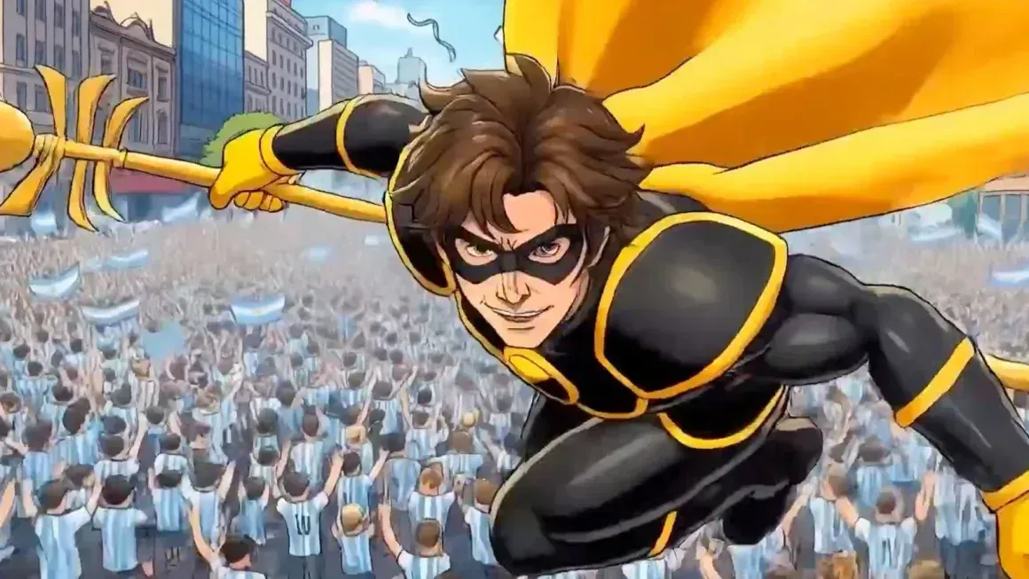 Vídeo publicado nas redes em inglês retrata Milei como o super-herói fictício General Ancap.