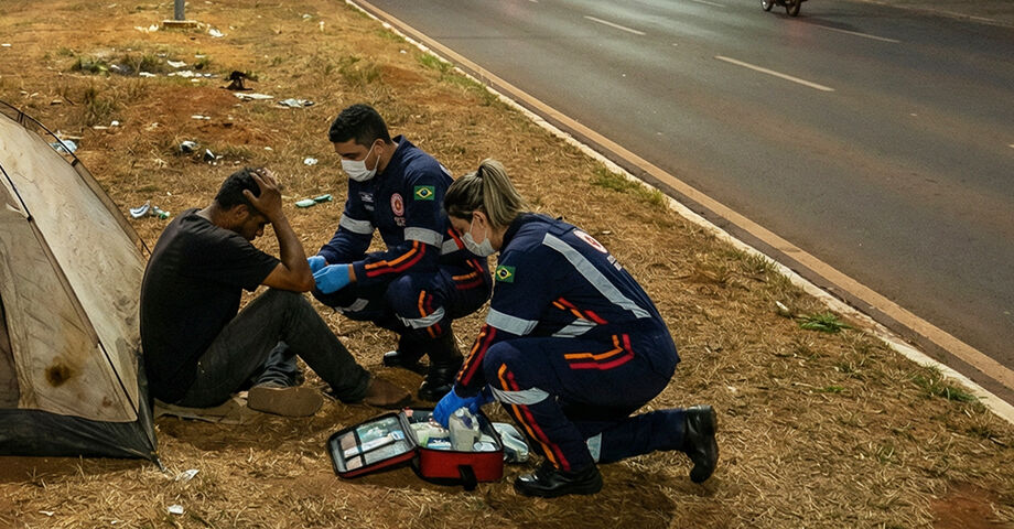 Agressão aconteceu em barraca de camping no canteiro da Avenida Gury Marques, no Bairro Universitário; caso foi registrado como tentativa de homicídio pela Polícia Civil.