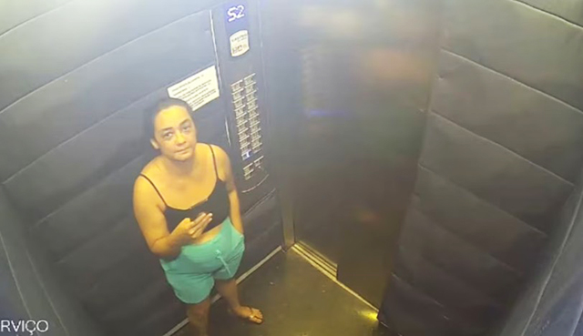Imagens de câmeras de segurança do elevador registram momento em que Daiane desce ao subsolo antes de desaparece