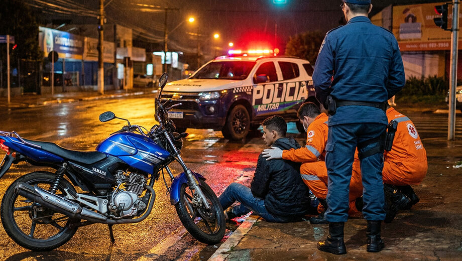 Moto é recolhida ao pátio do Detran após perseguição e queda no bairro Amambaí, em Campo Grande.