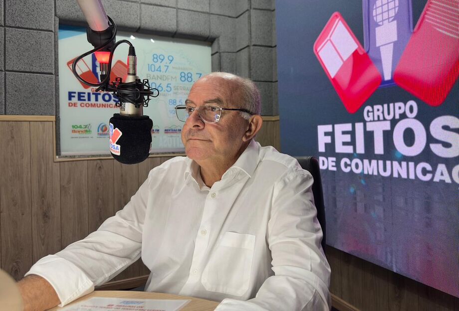 Prefeito Reus Fornari durante entrevista no estúdio do Giro Estadual de Notícias