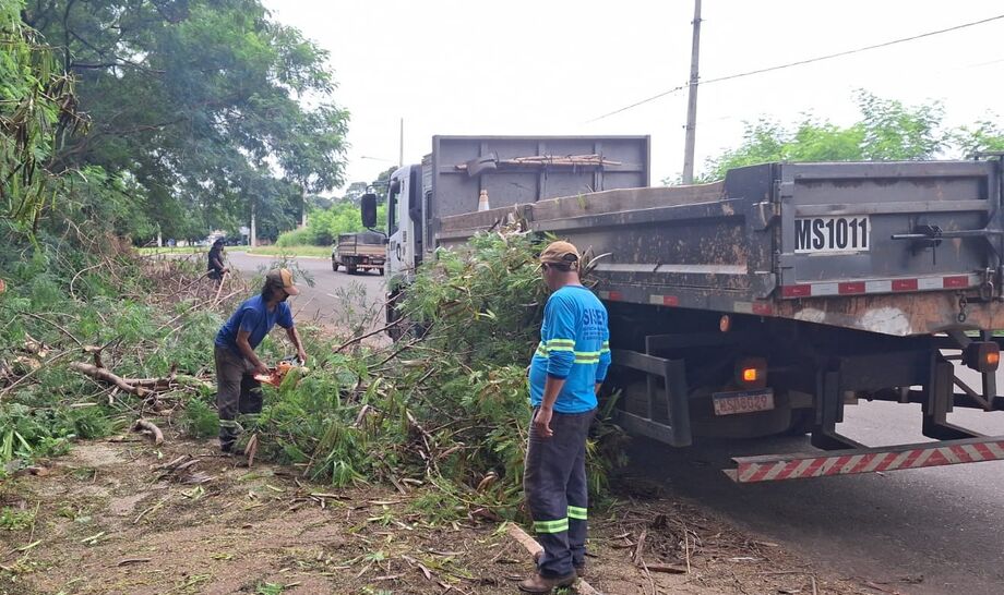 Equipes da Sisep fazem roçada e retirada de entulho em bairros de Campo Grande durante mutirão de limpeza após trégua nas chuvas.