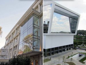 Vista do novo edifício a partir da área de circulação de veículos, no térreo.