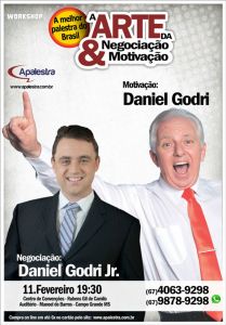 Palestrante se apresenta com o pai, Daniel Godri, no workshop sobre “A Arte da Negociação e Motivação”