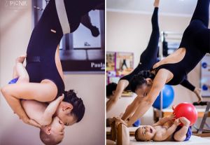 Mãe e Bebê fazendo exercícios.