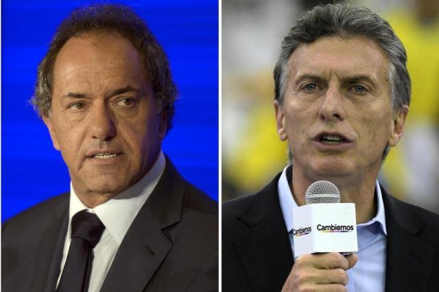 Scioli (E) e Macri (D) disputam o segundo turno das eleições