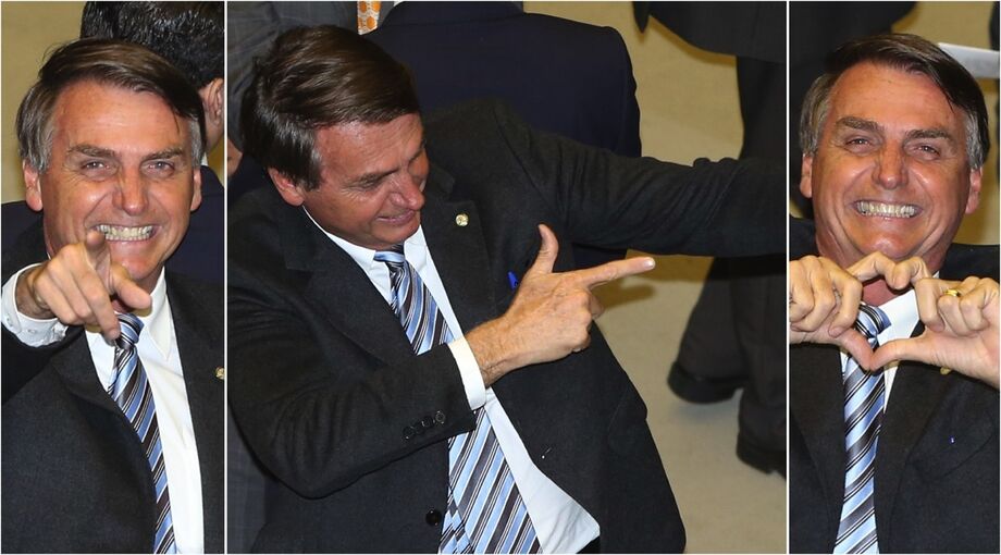 A sequência de fotos mostra a alegria de Bolsonaro comemorando no plenário da Câmara.