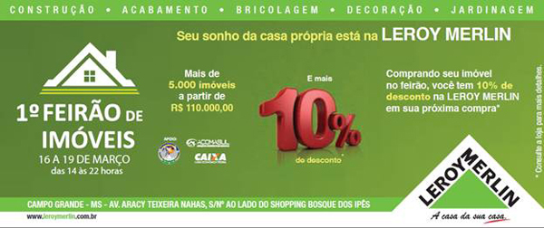 O Cliente que fechar negócio comprando o seu imóvel receberá um desconto de 10% em sua primeira compra na loja (os descontos não são acumulativos)