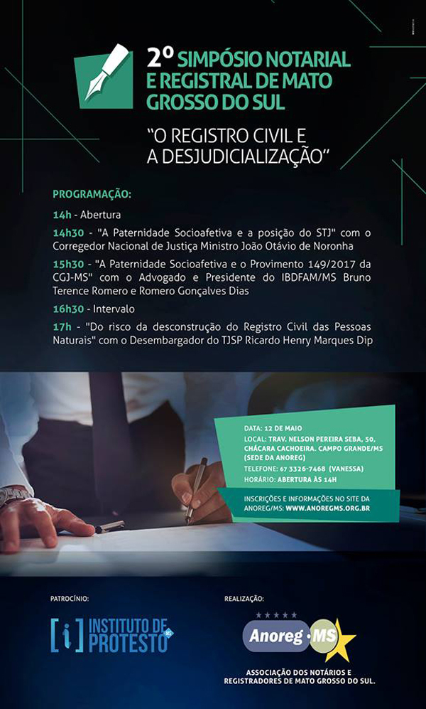 Um dos temas do debate será tema em debate será “A paternidade socioafetiva e o Provimento da CGJ/MS”